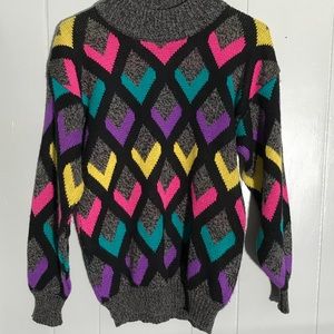 VTG “V” Coloway Neon Retro Sweater Mens Womans M